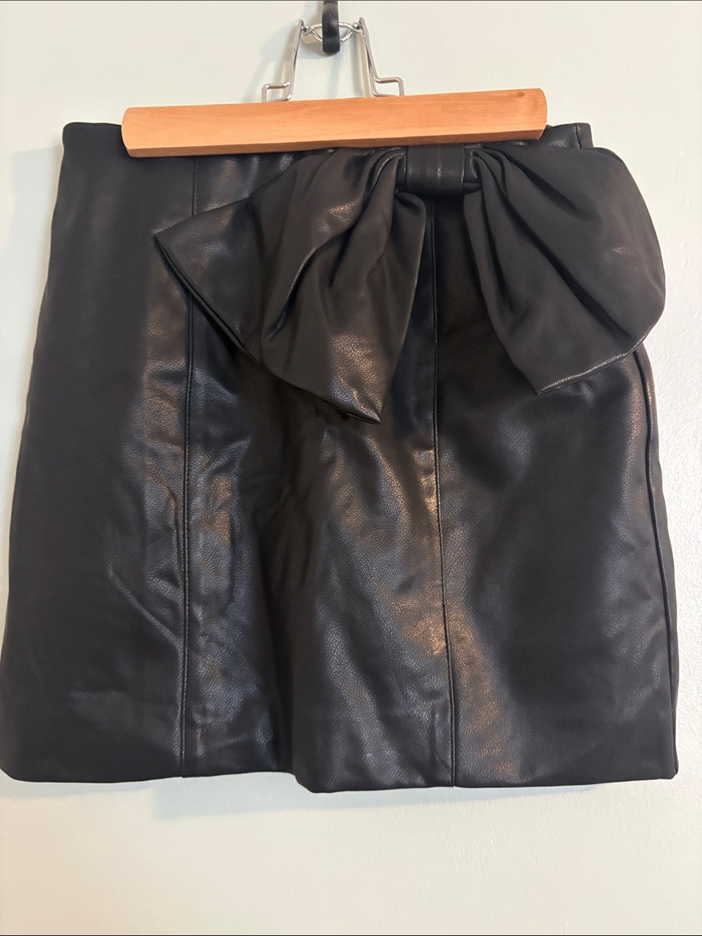 Forever 21 Black Faux Leather Mini Skirt with Front Bow Detail